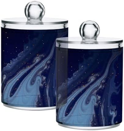 MNSRUU 4 Pack Qtip Holder Organizer Dispenser Beautiful Navy Blue Marble Bathroom Containers Bathroom Vanity Storage Canister Apothecary Jars for Cotton Swabs/Pads/Floss