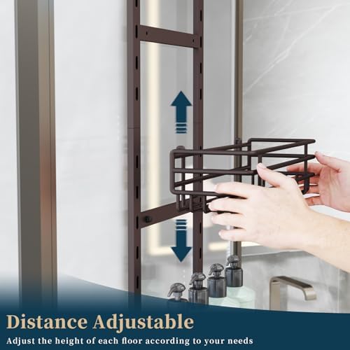 Consumest Over The Door Shower Caddy - 5 Tier Adjustable Shower Organizer Hanging with 2 Toothbrush Holders & 4 Hooks, Rustproof Organizer Shelf, Storage Rack for Bathroom, Bronze