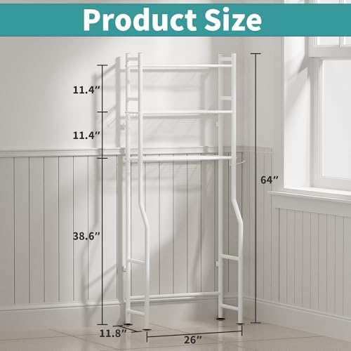 3-Tier Over Toilet Storage, Anti-Tip, 64" H, White