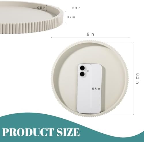 Silicone Bathroom Tray Round Perfume Tray Coffee Table Decor, 9" Beige