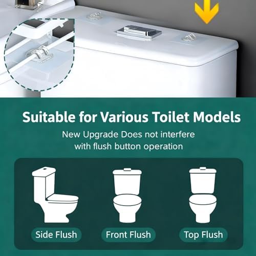 Over The Toilet Storage Rack- Bathroom Organizer Shelf, 2-Tier Floating Shelves with Hooks, No-Drill, Toilet Paper Holder for Restroom Bathroom Vanity Kitchen (White, 1 Tier)
