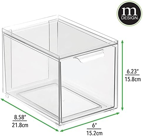 mDesign Kitchen Storage Drawer Box – Plastic Storage Box with Pull-Out Drawer – Pantry, Fridge and Cupboard Storage for Food and Snacks – Pack of 2 – Clear