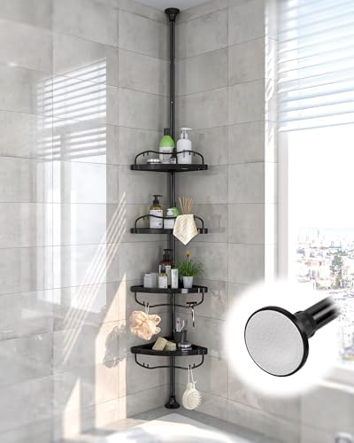 Lilyvane Corner Shower Caddy: Rustproof 125" Tension Inside Shower Organizer, Adjustable Bathroom Organizer Shelves for Bathtub Shampoo Conditioner Storage, Floor to Ceiling Standing Caddy
