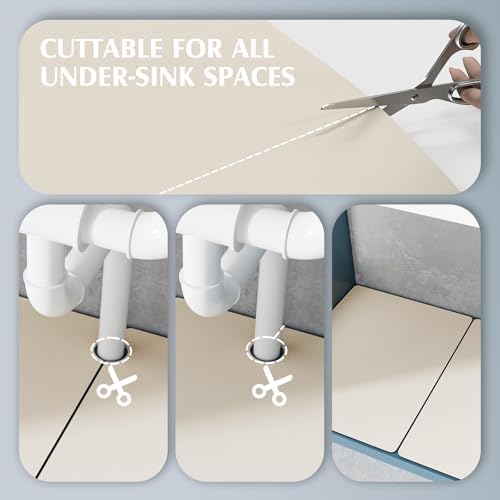 VERIFOST Under Sink Mat for Kitchen, 2 Piece Super Absorbent Undersink Mats for Bottom of Kitchen Sink, 34" X 22" Cuttable Under Sink Liner, Quick-Dry Under Bathroom Sink Mat, Cream