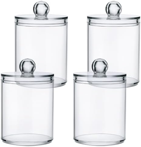 Gredecor 4 Pack Snow Qtip Holder Organizer Dispenser Clear Bathroom Storage Canister Cotton Ball Holder Bathroom Containers for Cotton Swabs/Pads/Floss