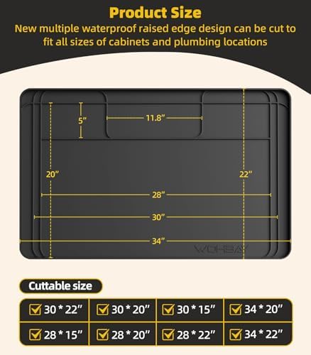 Under Sink Mats for Kitchen Waterproof 34"x22",Black