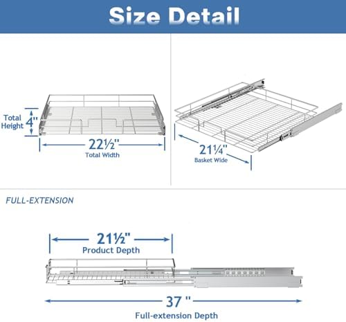 ROOMTEC Pull Out Cabinet Organizer, Cabinet Pull Out Shelves 22½" W x 21½" D, Heavy Duty Cabinet Drawers Slide Out Kitchen Cabinet Organizers Storage Shelf