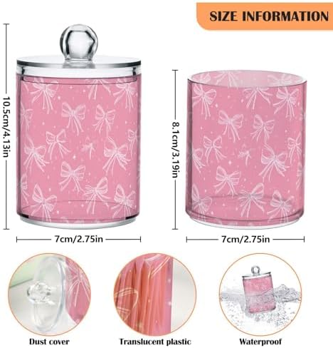 Pink Bows Qtip Holder Apothecary Jars Bathroom Storage Floss Makeup Organizer for Cotton Ball Swab Acrylic 2 Packs