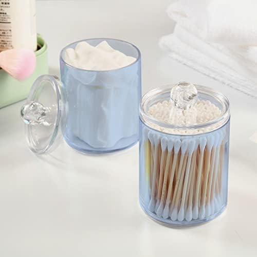 SHJI Light Steel Blue Qtip Holder Organizer Dispenser Cotton Swabs Cans Plastic Jars with Lid Set 2 Pack Bathroom Storage Canister for Cotton Ball Floss Cotton Pads