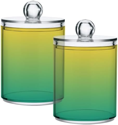 Gredecor 4 Pack Gradient Green Qtip Holder Organizer Dispenser Clear Bathroom Storage Canister Cotton Ball Holder Bathroom Containers for Cotton Swabs/Pads/Floss
