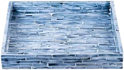 PEMAR Mother of Pearl Decorative Tray, 11x11 Square Blue Mosaic Tray