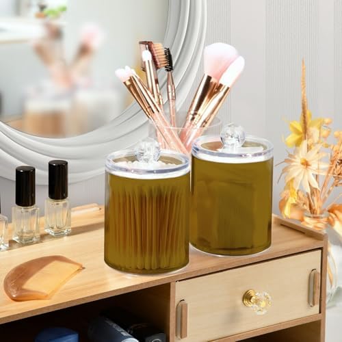 Gredecor 4 Pack Goldenrod Qtip Holder Organizer Dispenser Clear Bathroom Storage Canister Cotton Ball Holder Bathroom Containers for Cotton Swabs/Pads/Floss