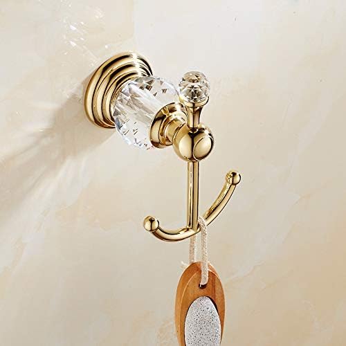 Crystal Gold Towel Hook, Gold Bathroom Robe Hook, Coat Rack Hanger Heavy Sturdy Double Towel Hooks Bath Farmhouse Clothes Hook Wall Mounted Modern for Bathroom Kitchen Washroom