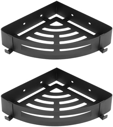 NearMoon Bathroom Shower Caddy 2 Pack, 304 Stainless Steel Shower Organizer with 2 Hooks, No Drill (Corner Shelf, Matte Black)