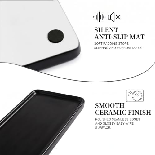 10″ x 3.5″ Ceramic Bathroom Vanity Tray, Rectangular Decorative Countertop Tray for Bathroom Kitchen, Ceramic Organizer Tray for Perfume, Candle, Jewelry, Cosmetics, Soap Dispenser, Dresser Top, Black