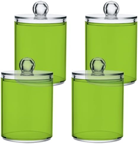 Gredecor 4 Pack Yellow Green Qtip Holder Organizer Dispenser Clear Bathroom Storage Canister Cotton Ball Holder Bathroom Containers for Cotton Swabs/Pads/Floss