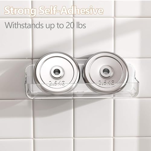 UDD Acrylic Clear Shower Caddy Adhesive Shelf, 2pc Plastic Shower Organizer with Self Adhesive Tape, No Drilling Wall Mount Shower Shelves for Bathroom Kitchen, Transparent