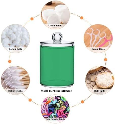 Gredecor 4 Pack Medium Sea Green Qtip Holder Organizer Dispenser Clear Bathroom Storage Canister Cotton Ball Holder Bathroom Containers for Cotton Swabs/Pads/Floss