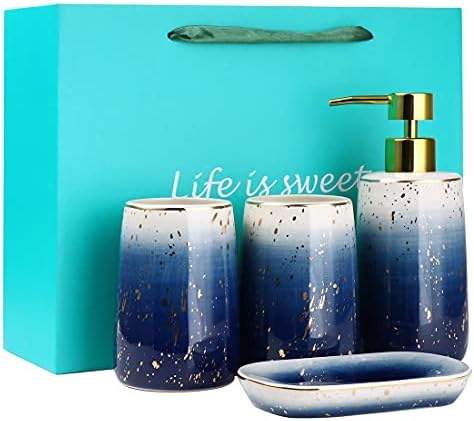 MilkyWay Bathroom Accessories Set, 4 Pcs Marble Pattern Bathroom Sets Accessories with Soap Dispenser, Toothbrush Holder, Bathroom Tumbler, Soap Dish for Birthday Housewarming Gift Home Decoration
