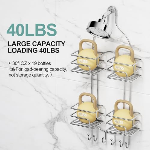SRIWATANA Shower Caddy Hanging, Shower Organizer with Razor Hooks, Chrome