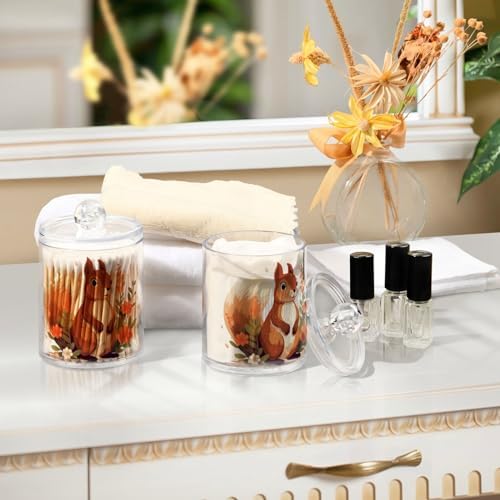 MNSRUU 2 Pack Qtip Holder Organizer Dispenser Cute Squirrel Pink Bathroom Storage Canister Cotton Ball Holder Bathroom Containers for Cotton Swabs/Pads/Floss