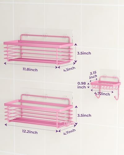 Shower Caddy Adhesive 3 Pack Stainless Steel Storage Organizers-Pink