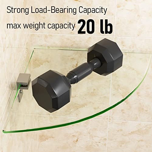 Bakzon Glass Corner Shower Shelf 2 Pack, 9.5" Tempered Glass Shower Caddy, No-Drill Adhesive or Screw Mount, 22 LB Heavy Duty Bathroom Organizer with Rustproof Aluminum Brackets, Renter Friendly