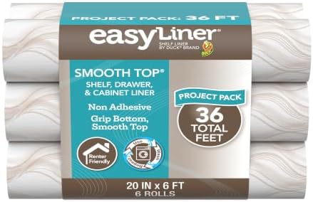 Smooth Top EasyLiner for Cabinets & Drawers, Easy to Install, Shelf Paper & Drawer Liner Non Adhesive, Non Slip Shelf Liner for Pantry, Kitchen Essentials, 20 in x 6 ft (6 Pack), 36 ft, Taupe Svelte