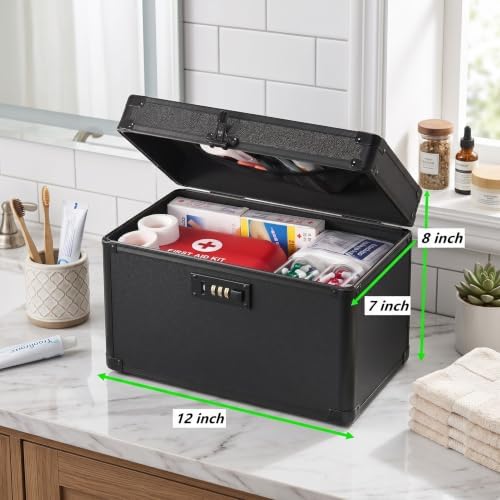 Medicine Lock Box with 3-Digit Combination Lock – Lockable Storage Box for Medication, Lock Box for Valuables,Locking Medicine Box for Home Travel Dorm, 12" x 7" x 8"