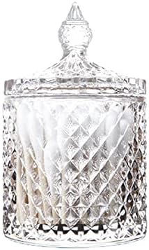 Glass Qtip Holder with Lid, Decorative Glass Apothecary Jar Crystal Canister Jar Bathroom Vanity Organizer for Q-tips, Cotton Ball & Swab, Cotton Pads, Hair Band, Candy Storage