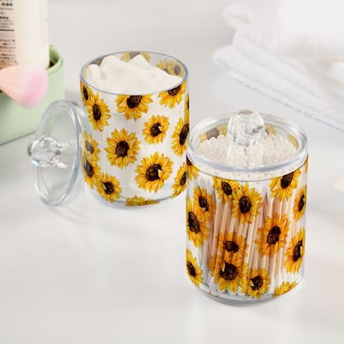 Sunflower 4 Pack Plastic Qtips Holder Bathroom Organizer Canisters for Cotton Balls/Swabs/Pads/Floss,Plastic Apothecary Jars for Vanity