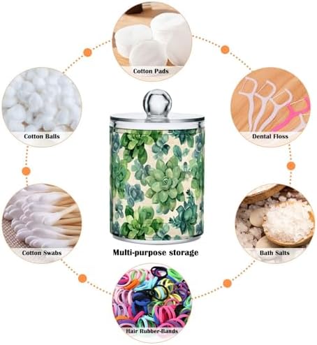 ALAZA 2pcs Flowers Boho Green Qtip Holder Dispenser 14 oz Bathroom Storage Clear Apothecary Jars Containers Cotton Ball,Cotton Rounds,Floss Picks, Hair Clips, Food