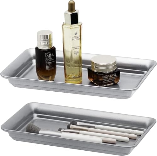 SheeChung Metal Vanity Tray, Bathroom Counter Storage Tray, Gray 2 Pack