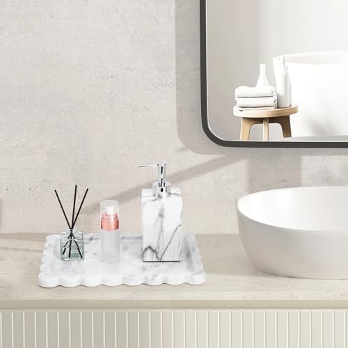 Scalloped Natural Marble Tray - Decorative Stone Tray for Bathroom & Vanity