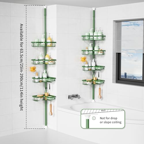 KEGII Shower Caddy Tension Pole, Bathroom Storage Shelf, Emerald Green