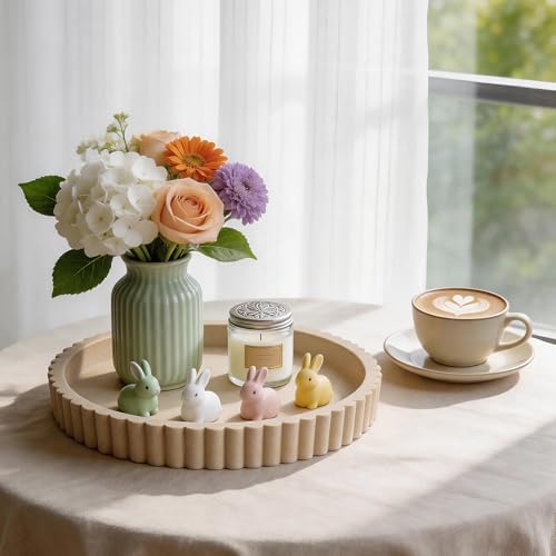 Round Decorative Tray for Home Decor,Coffee Table Tray (Beige)