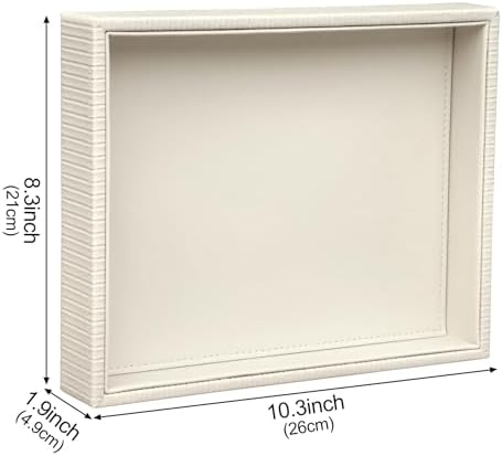 HofferRuffer Faux Leather Vanity Tray, Elegant Desktop Storage Organizer, Decorative Catchall for Perfume, Bathroom Valet, Nightstand or Dresser, 10.2 x 8.4 x 1.8 inches (CreamWhite Stripe)