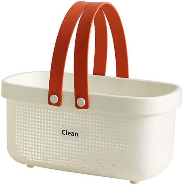 Shower Basket For Toys,Plastic Bathroom Storage Basket with Handle, Shower Caddies Bins for Storing Bathroom Body Wash, Shampoo, Conditioner, Lotion- 12.4 * 6.14 * 7inch - White