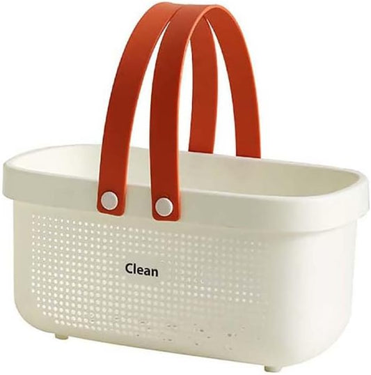 Shower Basket For Toys,Plastic Bathroom Storage Basket with Handle, Shower Caddies Bins for Storing Bathroom Body Wash, Shampoo, Conditioner, Lotion- 12.4 * 6.14 * 7inch - White