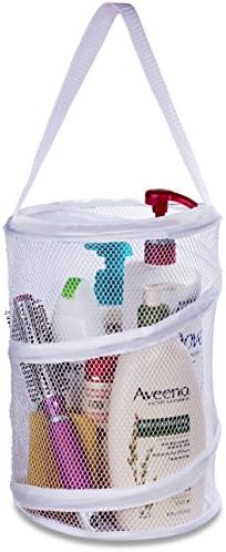 Handy Laundry Portable Shower Caddy – Foldable Mesh Organizer with Handle, Quick Dry, Large Compartments, Drainage Hole, Ideal for Dorm, College, Gym, Travel, Camp – White