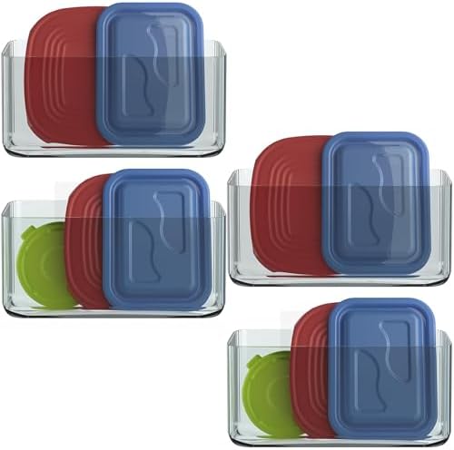 MaraFansie 4 Pack Over Cabinet Organizer Storage Lid Organizer Caddy Space Saver No Drilling Adhesive Hook Over Door Organizer, Clear Gray