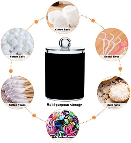 SHJI Black Qtip Holder Organizer Dispenser Cotton Swabs Cans Plastic Jars with Lid Set 4 Pack Bathroom Storage Canister for Cotton Ball Floss Cotton Pads