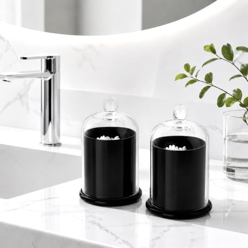 rejomiik Qtip Holder Glass Apothecary Jars with Lids Bathroom Storage Black