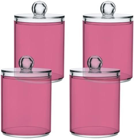 Gredecor 4 Pack Gradient Red Qtip Holder Organizer Dispenser Clear Bathroom Storage Canister Cotton Ball Holder Bathroom Containers for Cotton Swabs/Pads/Floss