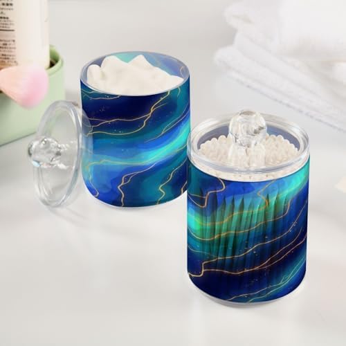 MNSRUU 4 Pack Qtip Holder Organizer Dispenser Blue Marble Bathroom Containers Bathroom Vanity Storage Canister Apothecary Jars for Cotton Swabs/Pads/Floss