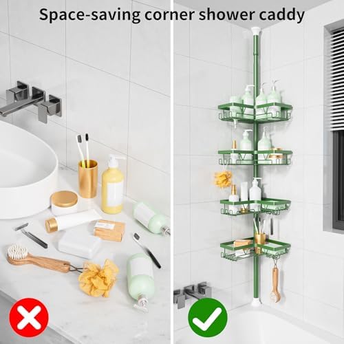 KEGII Shower Caddy Tension Pole, Bathroom Storage Shelf, Emerald Green