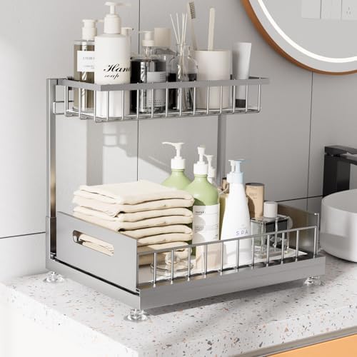Saydear L-Shaped Under Sink Organizer, 2-Tier Pull-out Cabinet Rack 1-Pack