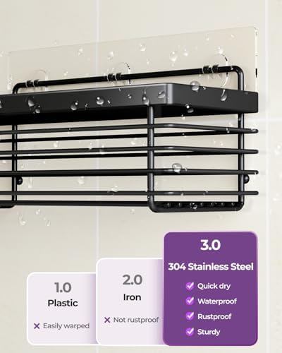 ODesign Shower Shelves Adhesive 3 Pack Stainless Steel Storage Shelve-Black
