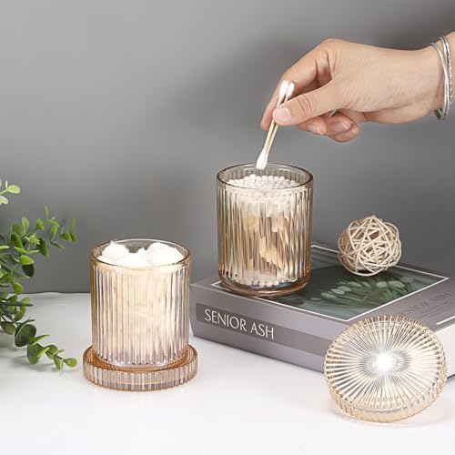 Hipiwe Glass Apothecary Jars with Lid 2Pcs Cotton Ball and Swab Organizer