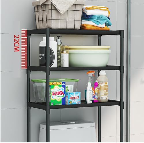 Over The Toilet Storage Rack, 3 Tier Bathroom Organizer Shelf with Toilet Paper Holder, Freestanding Space Saver Toilet Stands, Multifunctional Above Toilet Shelf for Bathroom Black
